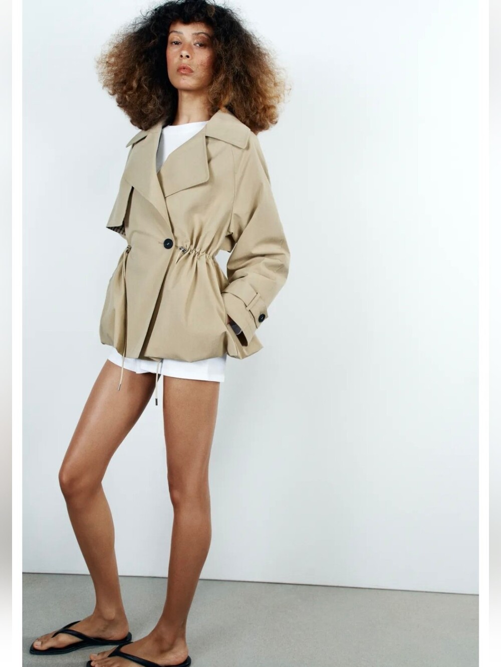 ZARA DOUBLE-BREASTED DRAWSTRING TRENCH JACKET